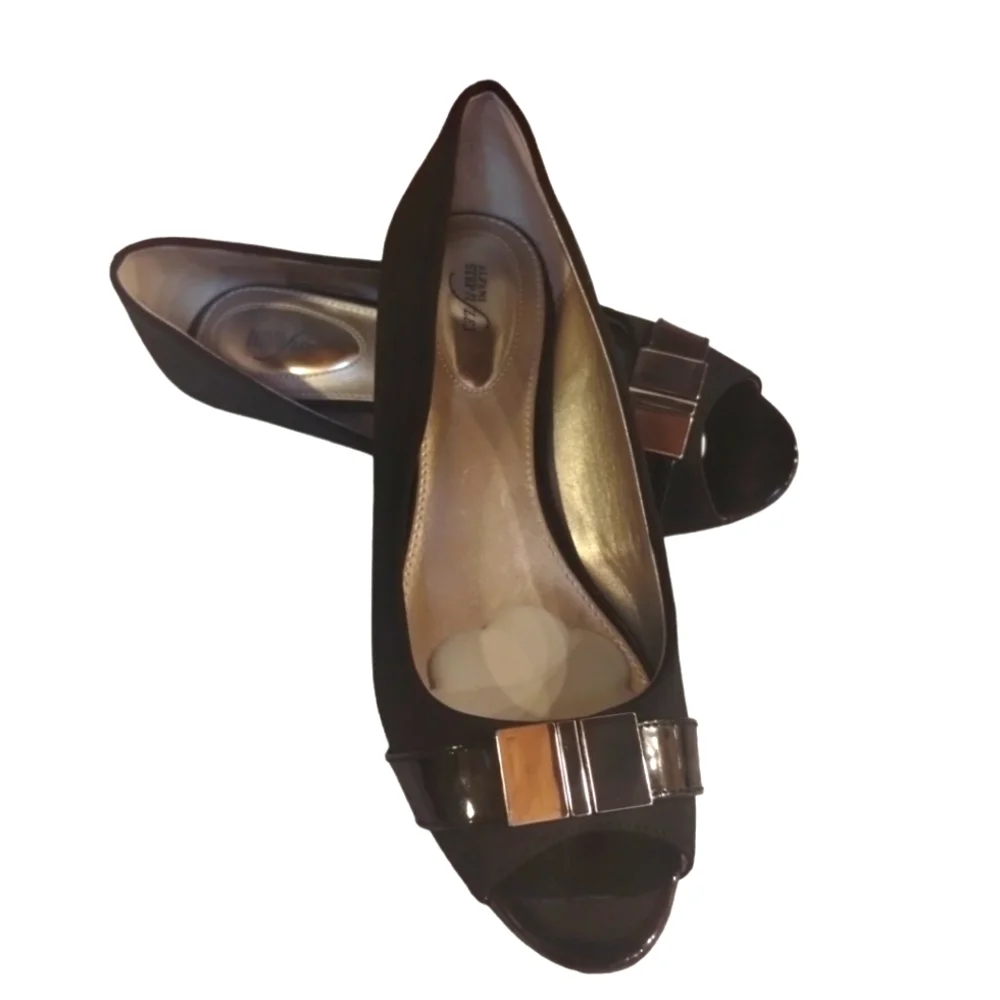 Alfani Step N Flex Chorde Black Open Toe Wedge Heels Size 8.5